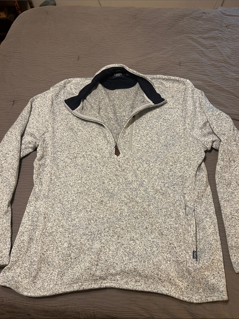 Chaps Men's Heathered Cream and Black Zip Pullover Sweater